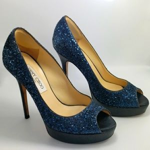 Jimmy Choo Blue Sparkle Platform Heel